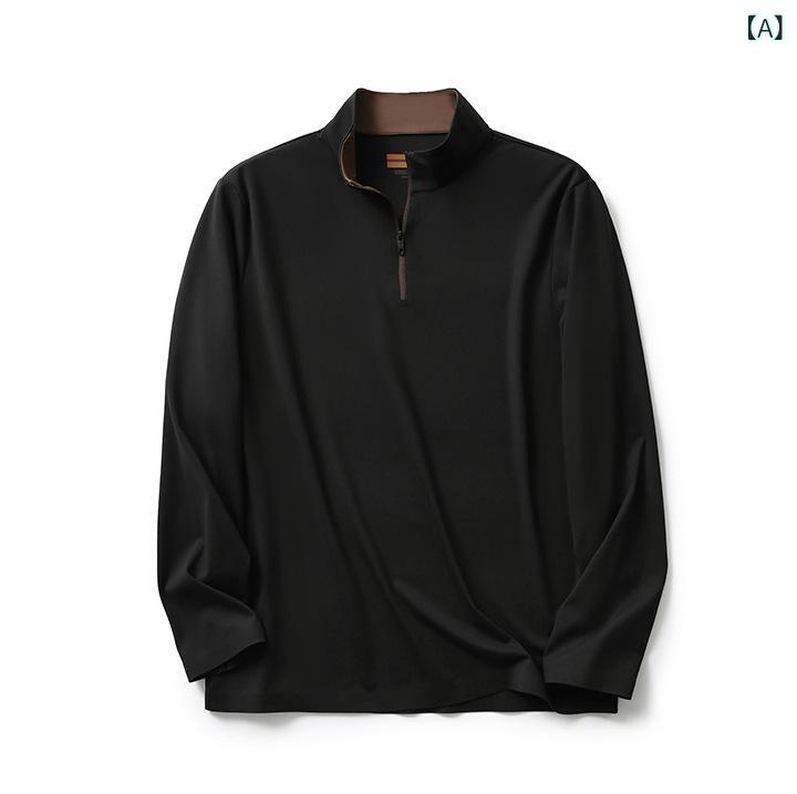 Tシャツ トップス メンズ 男性用 長袖 半ファスナー 春夏 高級感 超細暖毛繊維 無痕圧着 保温性 吸湿速乾 伸縮性 軽量 再生繊維 普段使い