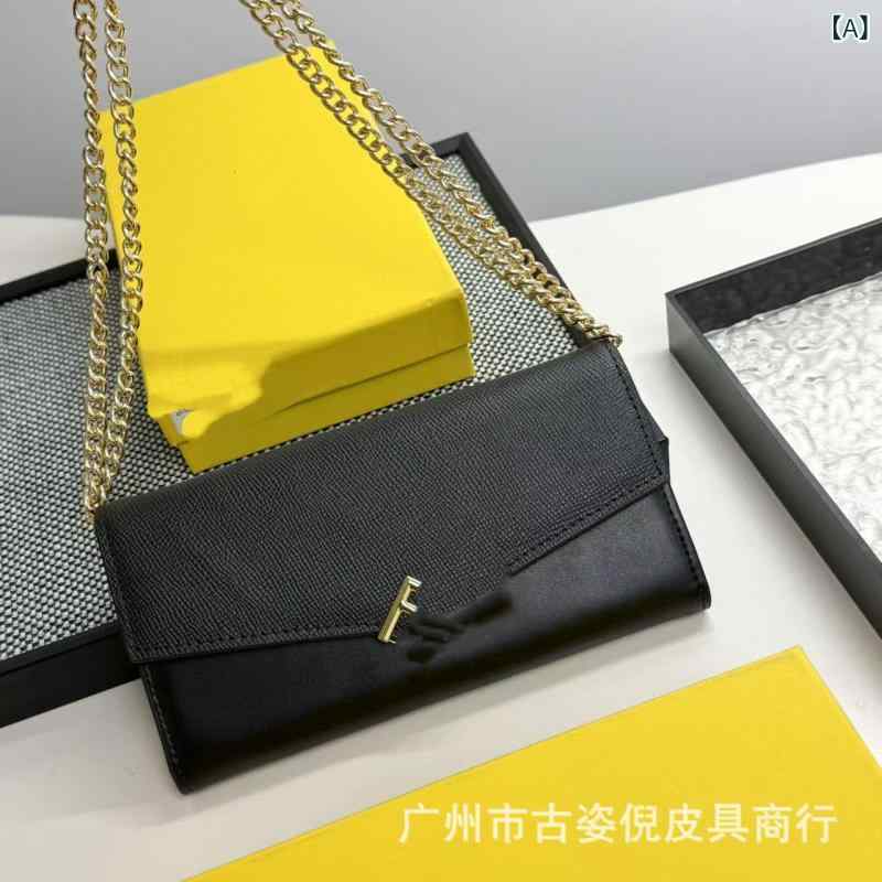 財布 レディース クラシック チェーン 鞄 小さめ クロスボディ スマホポケット付き 長財布 蓋付き 高級感 普段使い 軽量 伸縮性 吸湿速乾 ブラック アイボリー