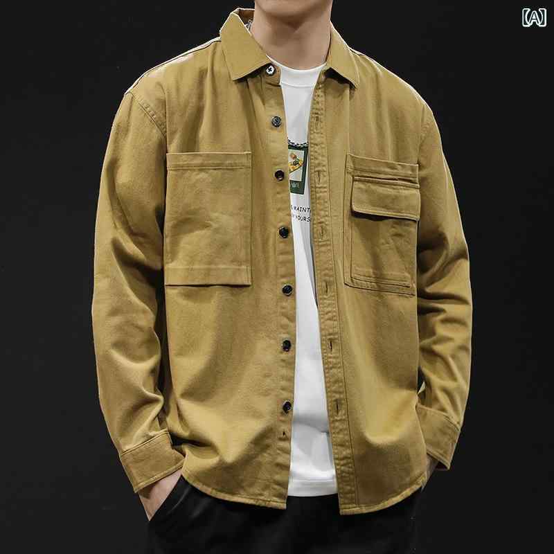 シャツ 男性用 メンズ 長袖 ロングスリーブ 秋冬 カジュアル ワークジャケット ジャケット 大サイズ ビッグサイズ トップス ワークウェア カジュアルウェア 通勤用
