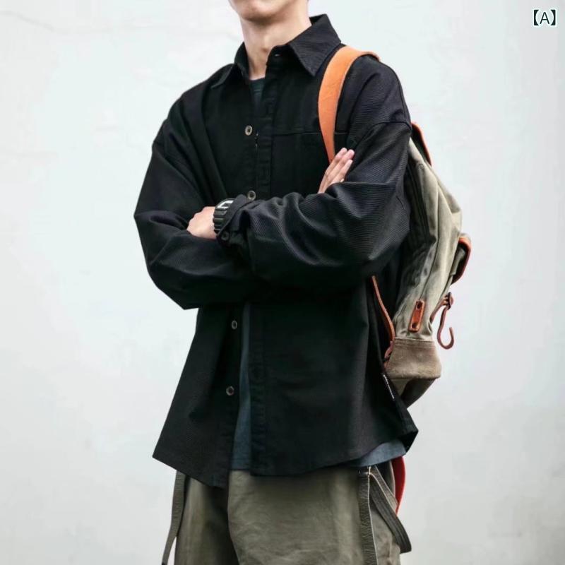 ジャケット メンズ 男性用 復古 ヴィンテージ ワークウェア 風 長袖 春 厚手質感 トレンド 汎用 オールマイティ ルーズフィット ビッグシルエット カジュアル 通勤用 普段使い
