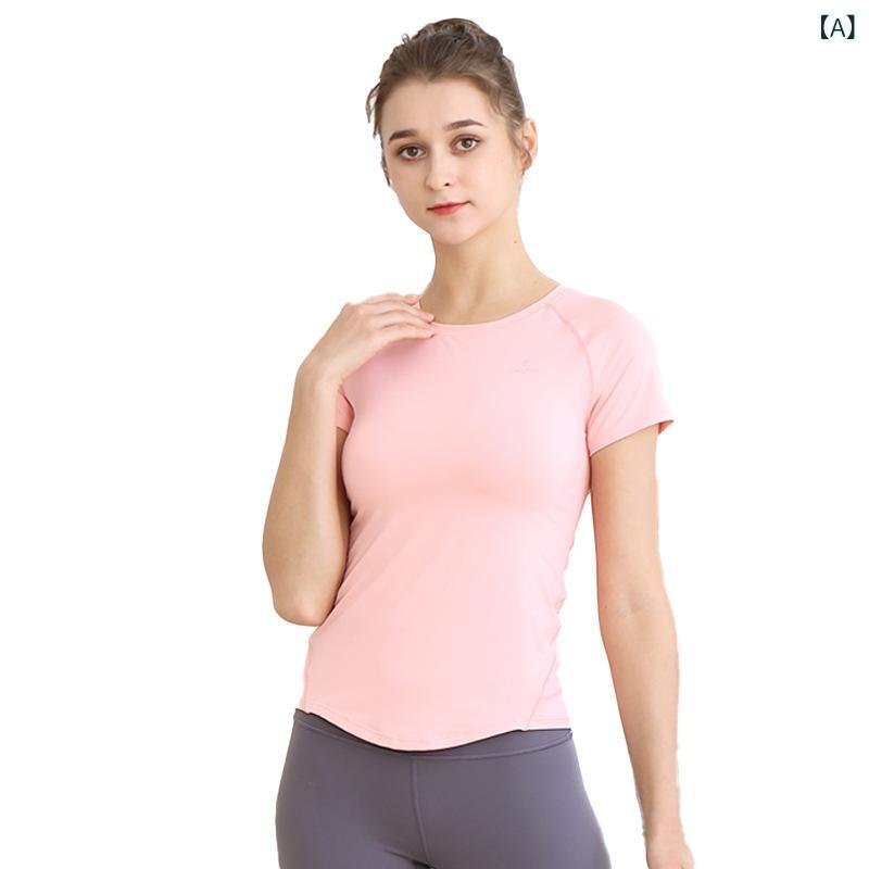 Tシャツ レディース 秋冬 トップス ヨガ フィットネス トレーニング ランニング 速乾 スリムフィット 細見え 短袖 軽量 伸縮性 ポリエステル