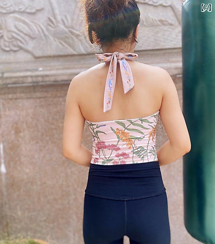 レディース ヨガウェア スポーツ インナー 花柄 蝶結び リボン 伸縮性 接触冷感 綿 ハイウエスト ピンク系 フィットネス ランニング
