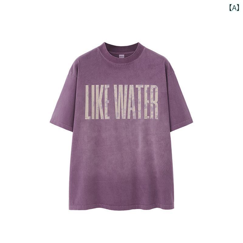 トップス メンズ ヴィンテージ クラック加工 スプレーペイント 茶色 水洗いプリント Tシャツ 春夏 ビッグシルエット ショートスリーブ