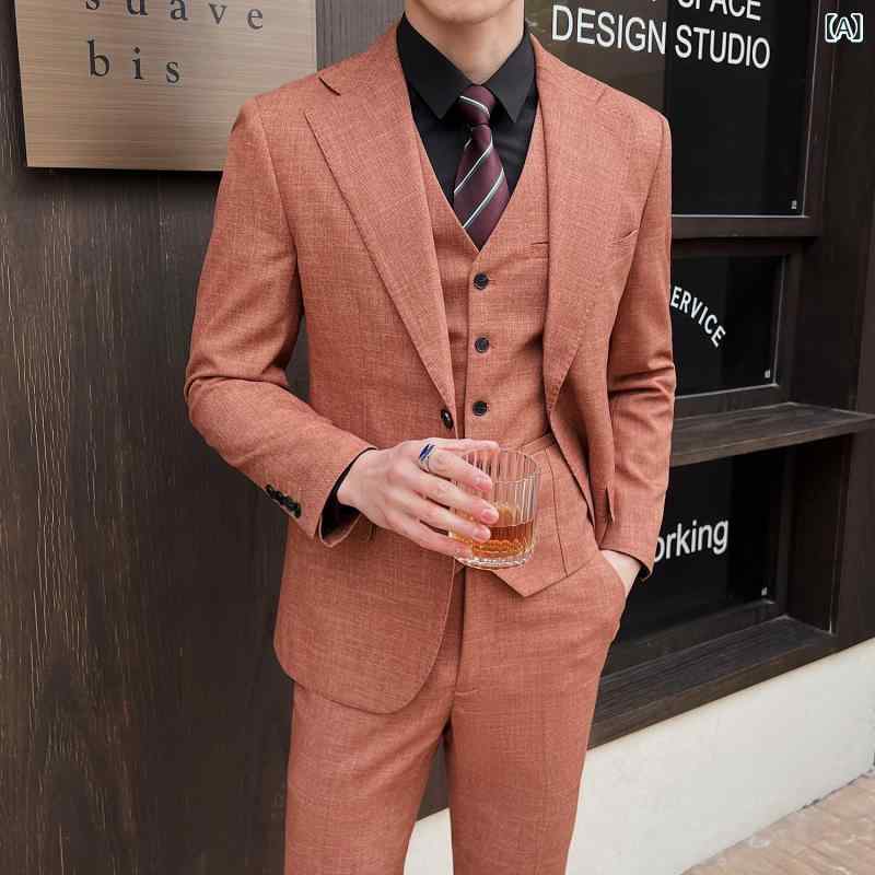 男性用 スーツセット スリムフィット 春夏 ビジネスカジュアル 三ピース スーツジャケット 通勤用 軽量 伸縮性 接触冷感 吸湿速乾
