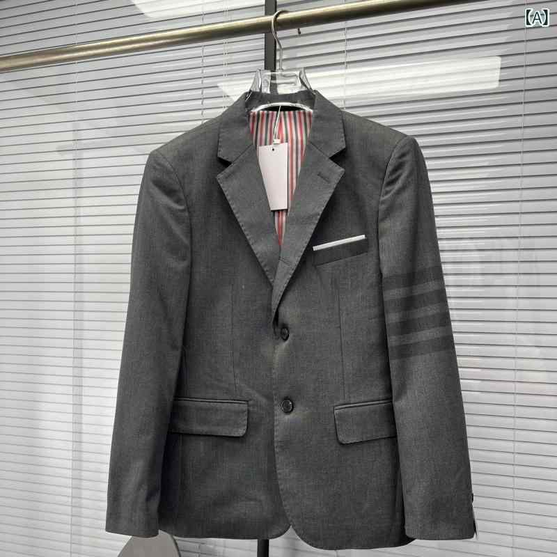 ビジネススーツ 男性用 クラシック 色織り 四本ライン 上下セット ファッショナブル カジュアル ビジネス 織物素材 軽量 伸縮性 普段使い 高級感