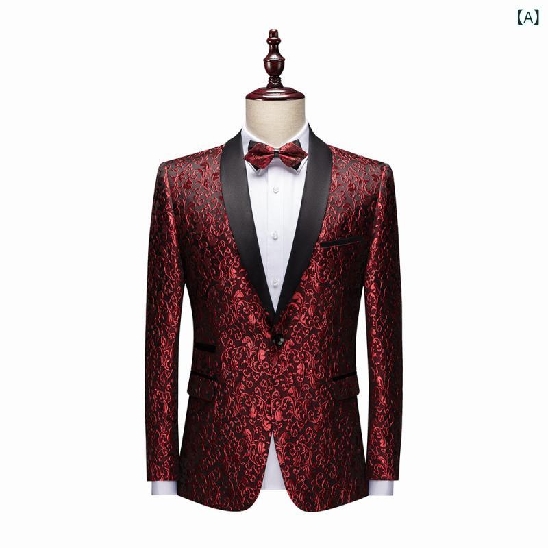 スーツセット 男性用 ジャカード フォーマル ビジネス 礼服 ステージ 5色 ウール ポリエステル ミックス 高級感 軽量 伸縮性 ブラック ネイビー グレー ベージュ ホワイト