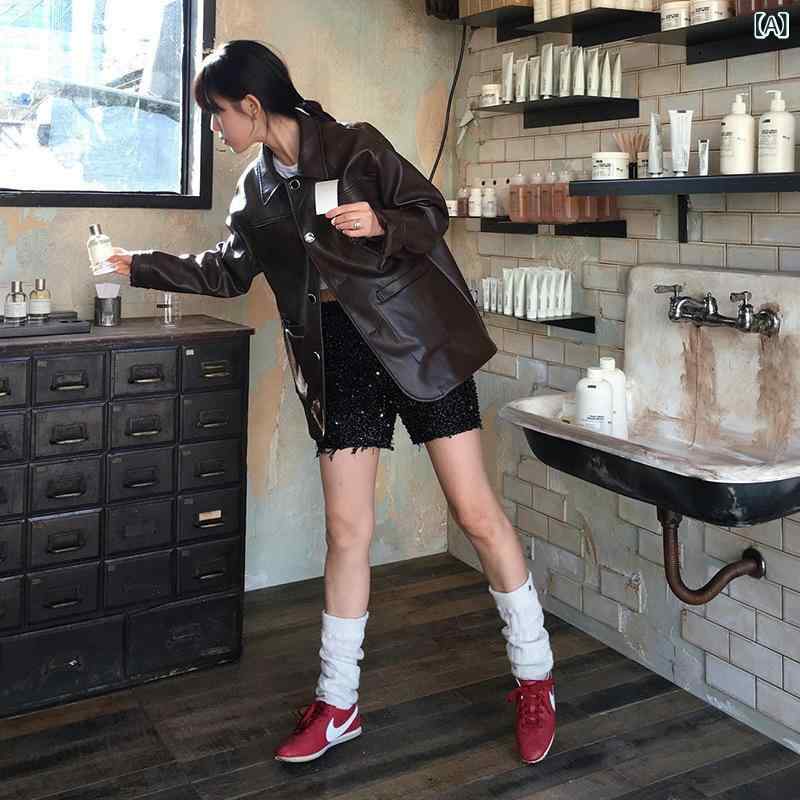 レディース ジャケット 春夏 ヴィンテージ 高級感 ノッチドラペル ルーズフィット スタイルアップ PUレザー 合成皮革 軽量 普段使い