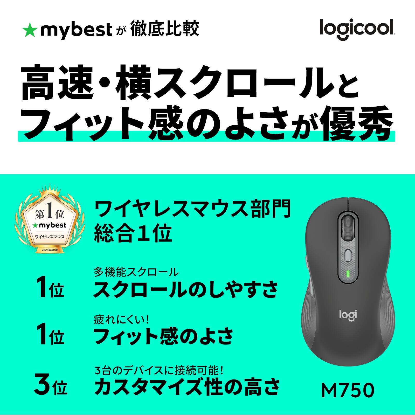 ロジクール Signature M750 ワイヤレスマウス レギュラーサイズ 静音 