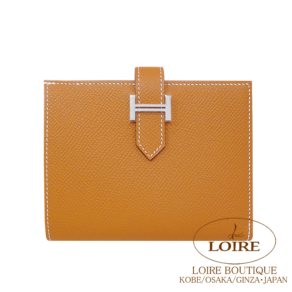 エルメス ベアン パウダーコンパクト ゴールド エプソン しろがね色金具 HERMES Bearn Compact GOLD(37) Epsom Silver