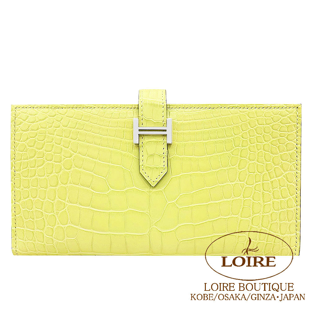 エルメス　ベアンスフレタッチ　グラファイト/　グリシマン　ヴォーエプソン/　クロコダイル アリゲーターマット　シルバー金具 ベアンスフレ タッチ 長財布 ノワール ブラック 黒[] Bearnsfle Touch