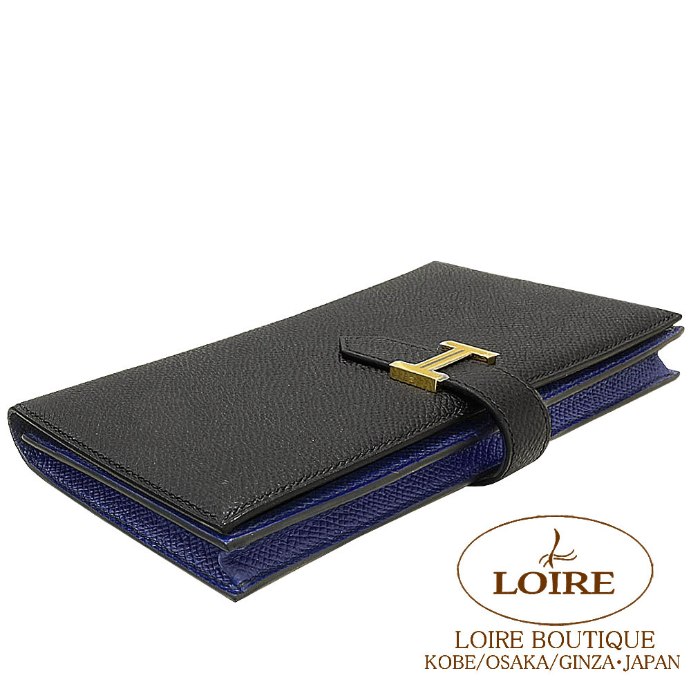 エルメス ベアン スフレ ヴェルソ クロ&times;ブルーネイビー エプソン ゴールド金具 HERMES Bearn Soufflet Verso NOIR(89)/BLUE NAVY(7U) Epsom Gold｜ロワールブティック