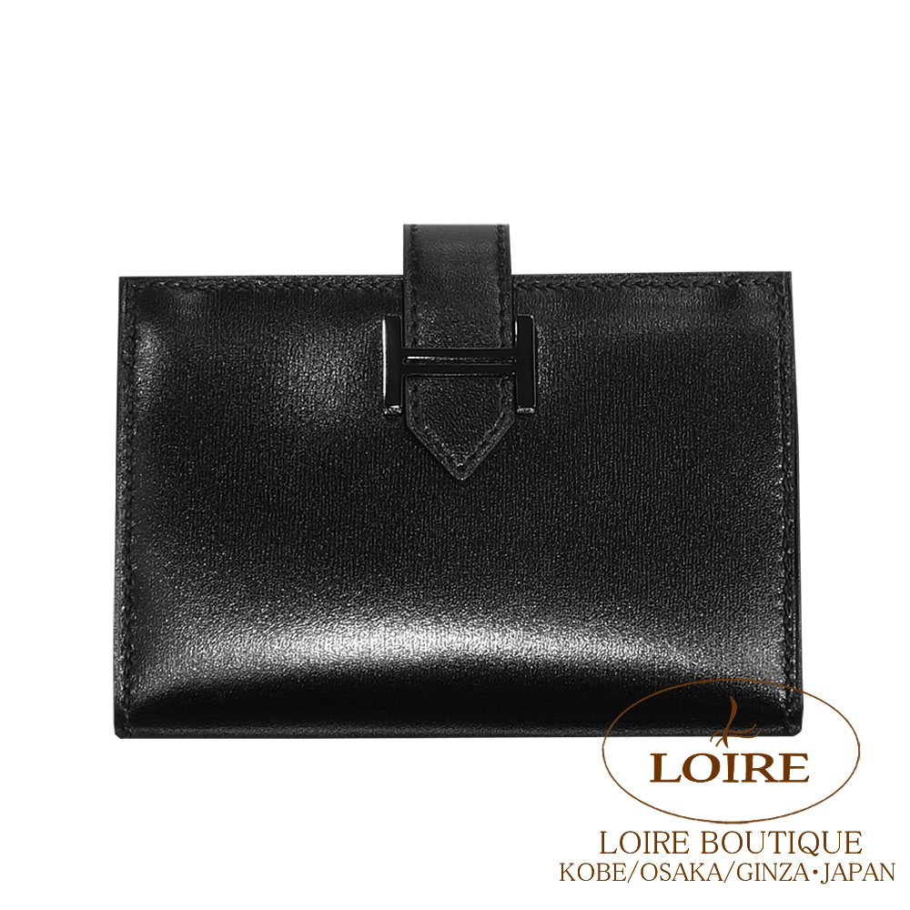 エルメス ベアン 歌留多容れもの 白黒 クロ ボックスカーフ 黒いこと金具 HERMES Bearn Card Case Monochrome NOIR(89) Box Calfskin Black