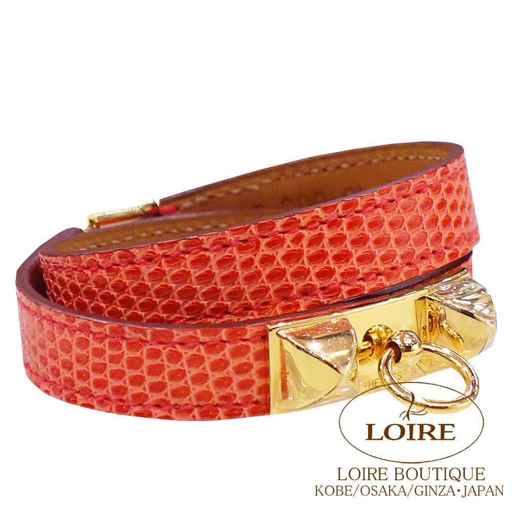 エルメス リヴァルドゥーブルトゥール 腕輪 M ブーゲンビリア 蜥蜴 ゴールド金具 HERMES Rivale Double Tour bracelet BOUGAINVILLIER(A5) Rizard Gold
