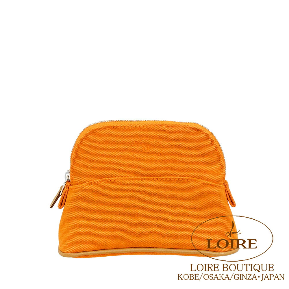 エルメス ボリードポーチ ミニミニ オレンジ色 帆布 しろがね色金具 HERMES Bolide Pouch Minimini ORANGE(93) Canvas Silver
