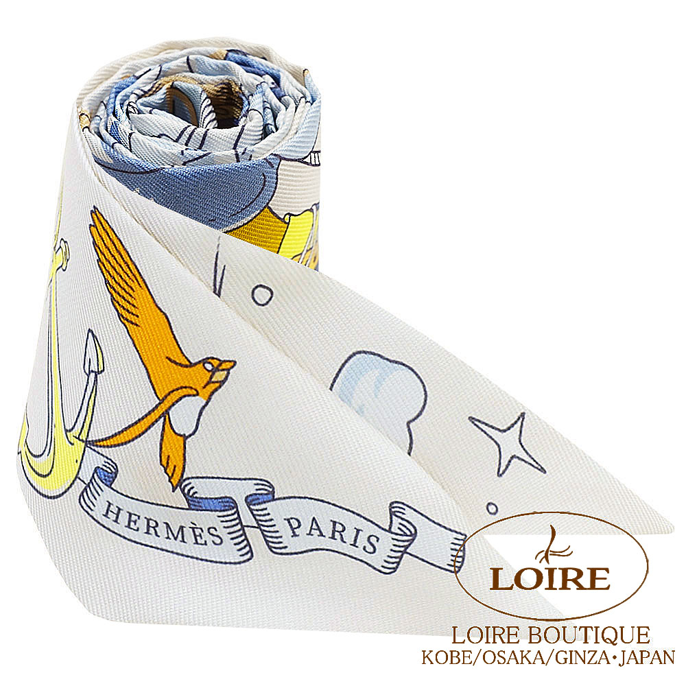 エルメス トゥイリー 私の雲 クリーム×ブルーシエル×オレンジ シルクHERMES TWILLY SUR MON NUAGE CREME BLEU CIEL ORANGE Silk
