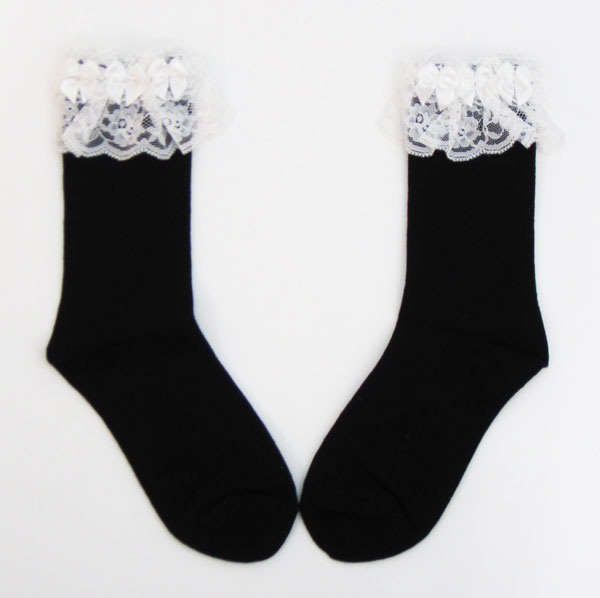 楽天市場 レースリボン付黒ソックス 靴下 長靴下 フリル 女の子 幼稚園 小学校 通園 通学 入園 入学 入園式 入学式 ロリポップ