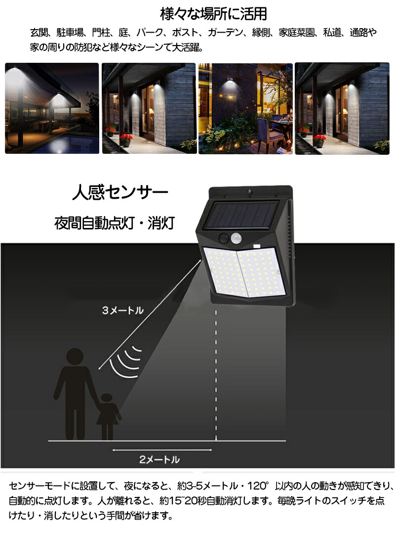 楽天市場 即納 ソーラーライト 90led 4個セット 人感センサー 屋外 防災グッズ 停電対策 太陽光発電 Ledライト 高転換率 壁掛け 屋外照明 Led ガーデン ソーラーライト 玄関ライト 自動点灯 消灯 ガーデンライト Ip65防水 省エネ 防犯ライト 庭 駐車場 Modanic