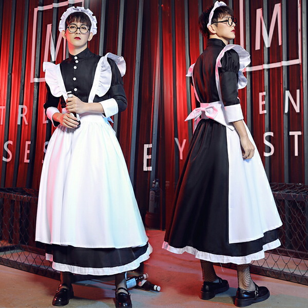 楽天市場 メイド服 ロング コスプレ衣装 メイド イギリス風 フリル クラシカル 黒 ブラック 3点セット ロングワンピース エプロン カチューシャ コスチューム ハロウィン レディース メンズ 可愛い ゴスロリ 萌えロリータ Modanic
