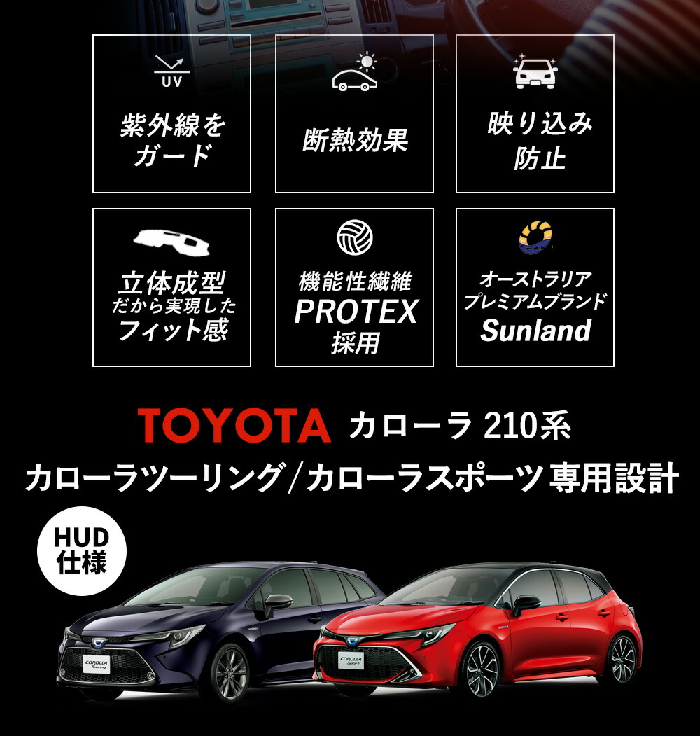 トヨタカローラカローラツーリングカローラスポーツ210型HUDHAIGH社製Sunlandサンランドダッシュマットダッシュボードマットカバー車パーツカー用品春夏暑さ対策冷却快適アウドドアドライブ車用品内装パーツ