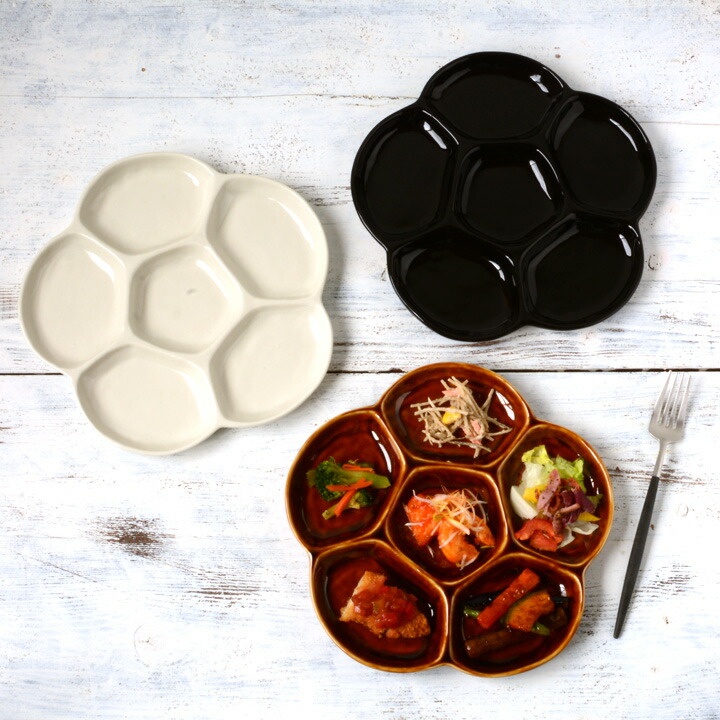 楽天市場 ランチプレート おしゃれ お皿 皿 食器 プレート 陶器 美濃焼 可愛い 日本製 前菜の盛り合わせ 6つの仕切りプレート 25cm 全3color 新生活 おうちごはん 窯元 ロングアイランド 楽天市場店