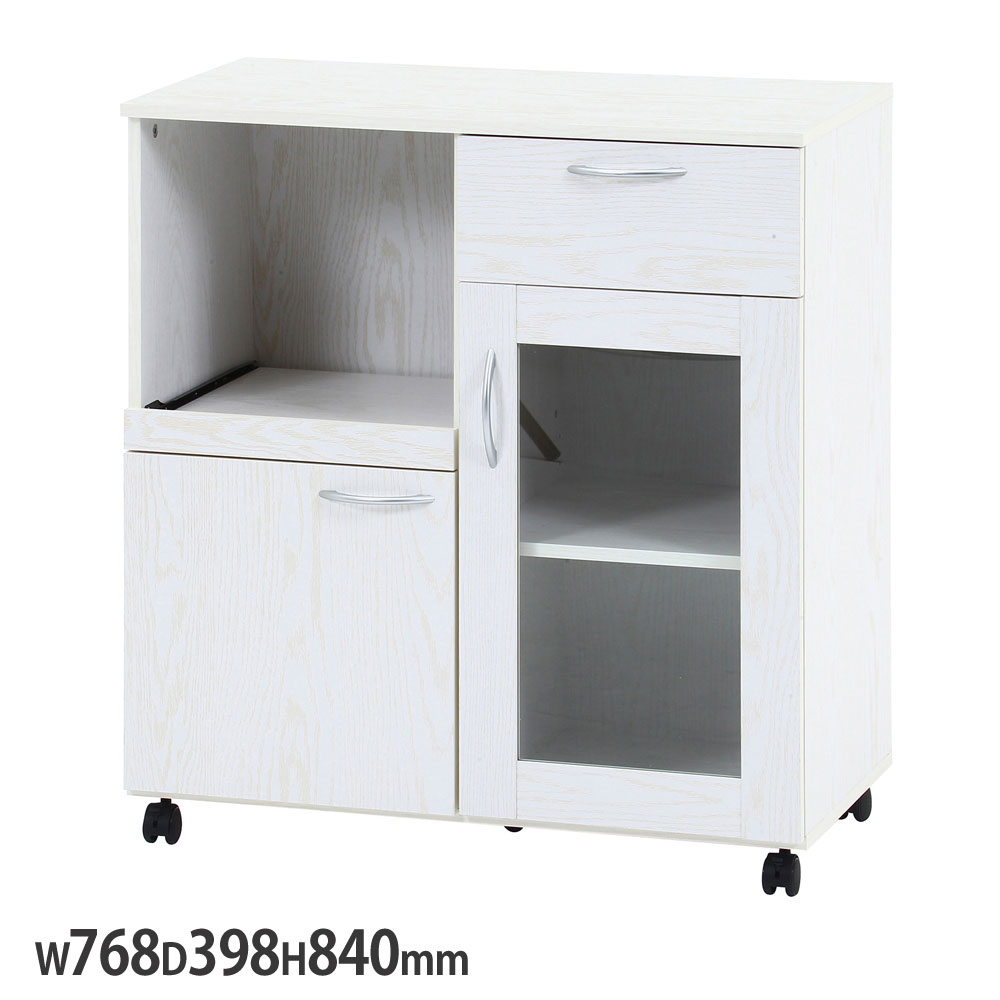 【P5倍7/20 13-15時&最大1万円ｸｰﾎﾟﾝ7/19-25】 キッチンワゴン 幅768&times;奥行398&times;高さ840mm オークホワイト キャスター付き 木製ワゴン レンジラック 家電収納ワゴン カウンターワゴン シンプル キッチン 52303｜LOOKIT オフィス家具 インテリア