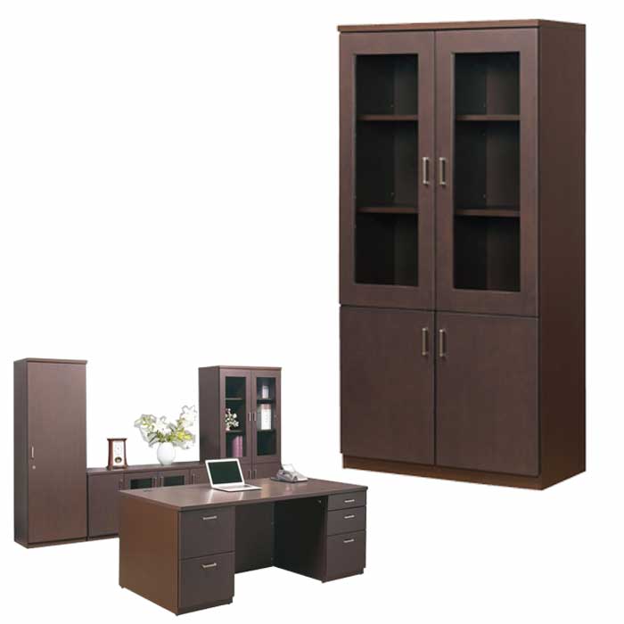 【最大1万円ｸｰﾎﾟﾝ4/4-9】 書棚 エグゼクティブ 日本製 ガラス 本棚 オフィス家具 役員用 扉付 木目 シック 重役 社長室 大容量 収納棚 キャビネット スタイリッシュ おしゃれ KVP-19BS ルキット オフィス家具 インテリア
