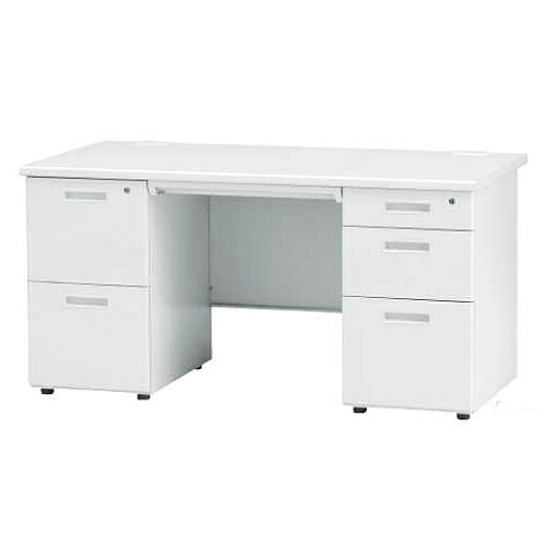 【P5倍7/20 13-15時&最大1万円クーポン7/19-25】 【法人限定】 両袖机 W1400mm オフィスデスク 事務机 袖机 ホワイト オフィス家具 幅1400mm 大容量 書類収納 引出し付きデスク 鍵付き引出し FTS-1400-32W|LOOKIT オフィス家具 インテリア
