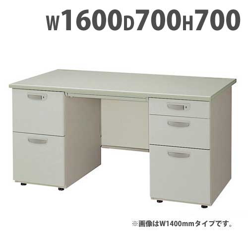 【P5倍4/20 13-15時&最大1万円ｸｰﾎﾟﾝ4/17-23】 両袖机 幅1600×奥行700×高さ700mm オフィスデスク ワークデスク パソコンデスク 事務机 PCデスク 両袖デスク スチールデスク 鍵付き 収納 白 木目 NED167BA LOOKIT オフィス家具 インテリア