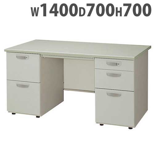 【P5倍4/20 13-15時&最大1万円ｸｰﾎﾟﾝ4/17-23】 両袖机 幅1400×奥行700×高さ700mm オフィスデスク ワークデスク パソコンデスク 事務机 PCデスク 両袖デスク スチールデスク 鍵付き 収納 白 木目 NED147BA ルキット オフィス家具 インテリア