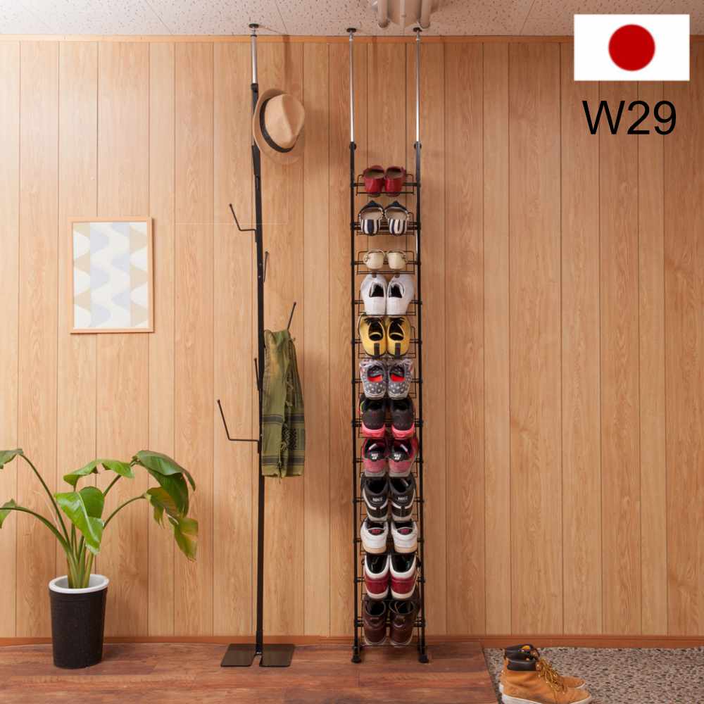 【P5倍4/20 13-15時&最大1万円ｸｰﾎﾟﾝ4/17-23】 突っ張り薄型シューズラック 幅29cm 突っ張りラック ディスプレイラック シューズラック 玄関 靴 スリム クローゼット スニーカー 日本製 おしゃれ jj54-041 8,610円