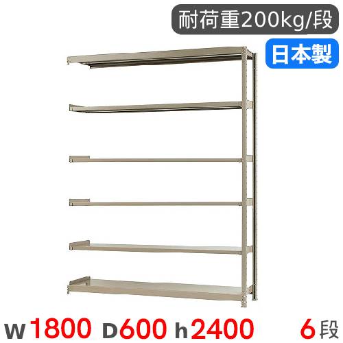 【P5倍4/15 13-15時&最大1万円ｸｰﾎﾟﾝ4/14-17】 スチールラック 連結 幅180×奥行60×高さ240cm 6段 200kg/段 軽量ラック 物品棚 オープンラック スチール棚 収納棚 本棚 オフィス 倉庫 工場 国産 58286406123