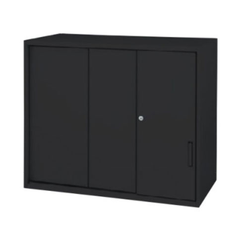 【最大1万円クーポン4/4-9】 3枚引戸書庫 2段 幅900×奥行450×高さ750mm 上下兼用 スチール書庫 引き違い書庫 引違い書庫 キャビネット 鍵付き 書棚 本棚 書類収納 ブラック SSN45-07SS-B