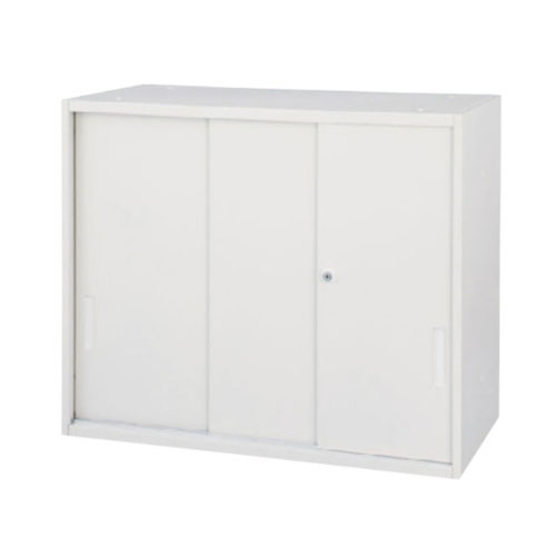 【最大1万円ｸｰﾎﾟﾝ4/4-9】 3枚引戸書庫 2段 幅900×奥行450×高さ750mm 上下兼用 スチール書庫 引き違い書庫 引違い書庫 キャビネット 鍵付き 書棚 本棚 書類収納 オフィス SSN45-07SS-W