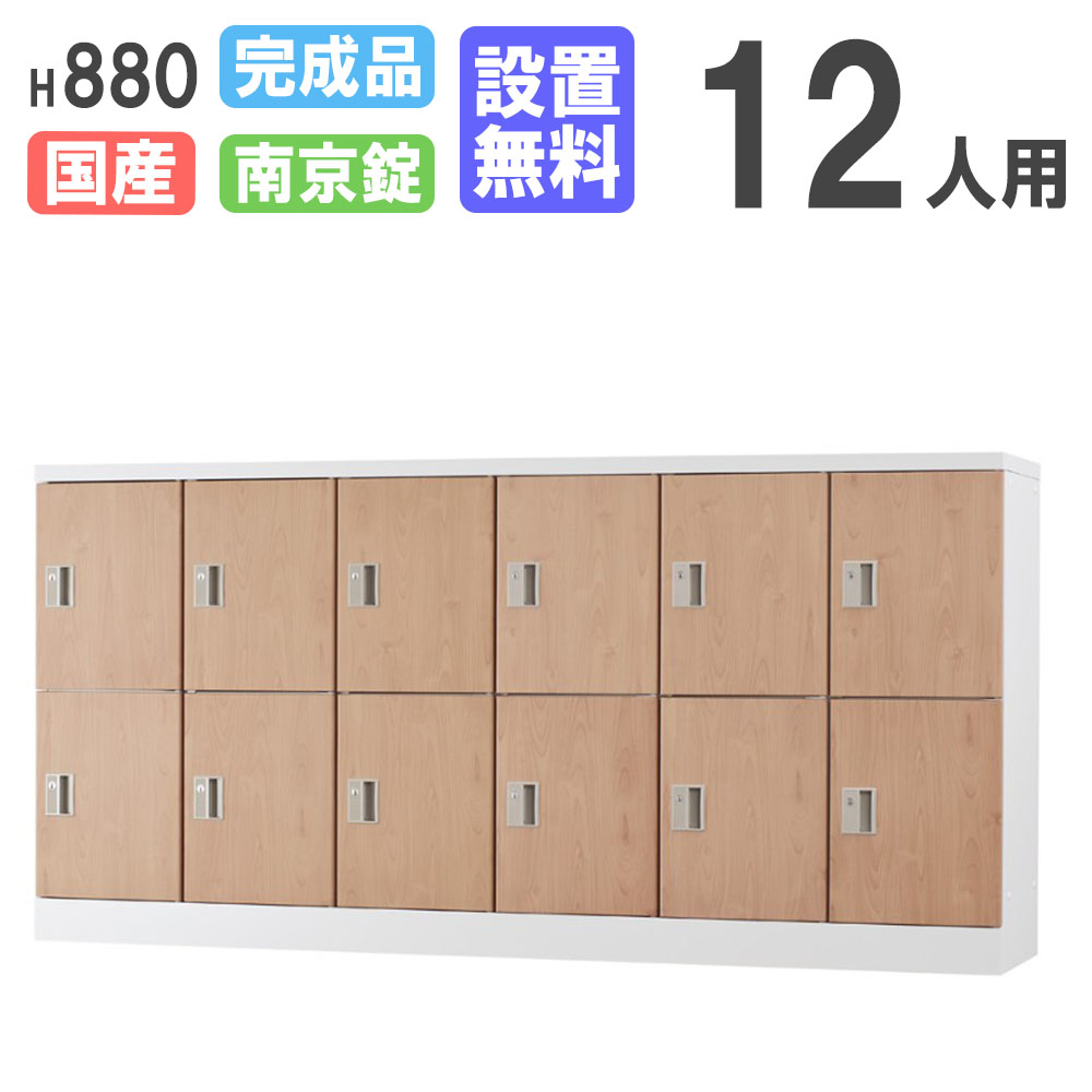 【最大1万円クーポン4/4-9】 【設置無料】 ロッカー 12人用 6列2段深型 木目 南京錠用 シューズロッカー パーソナルロッカー 更衣ロッカー オフィス 収納 会社 完成品 日本製 GLK-A12DYS-NT