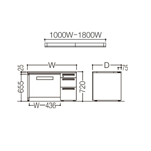 オカムラアドバンスオフィスデスク片袖3段幅1100×奥行700mm3V1NEK