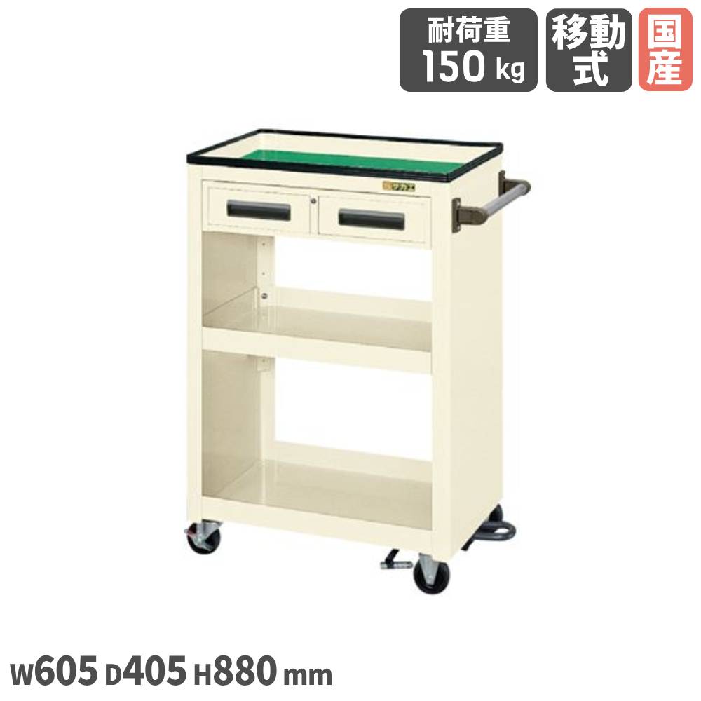 【P5倍4/15 13-15時&最大1万円ｸｰﾎﾟﾝ4/14-17】 パネルワゴン サカエ PMWタイプ 天板皿型 幅605×奥行405×高さ880mm 直径75mmゴム車 本体アイボリー 均等耐荷重150kg フットブレーキ付 工場 日本製 PMW-4CBRI