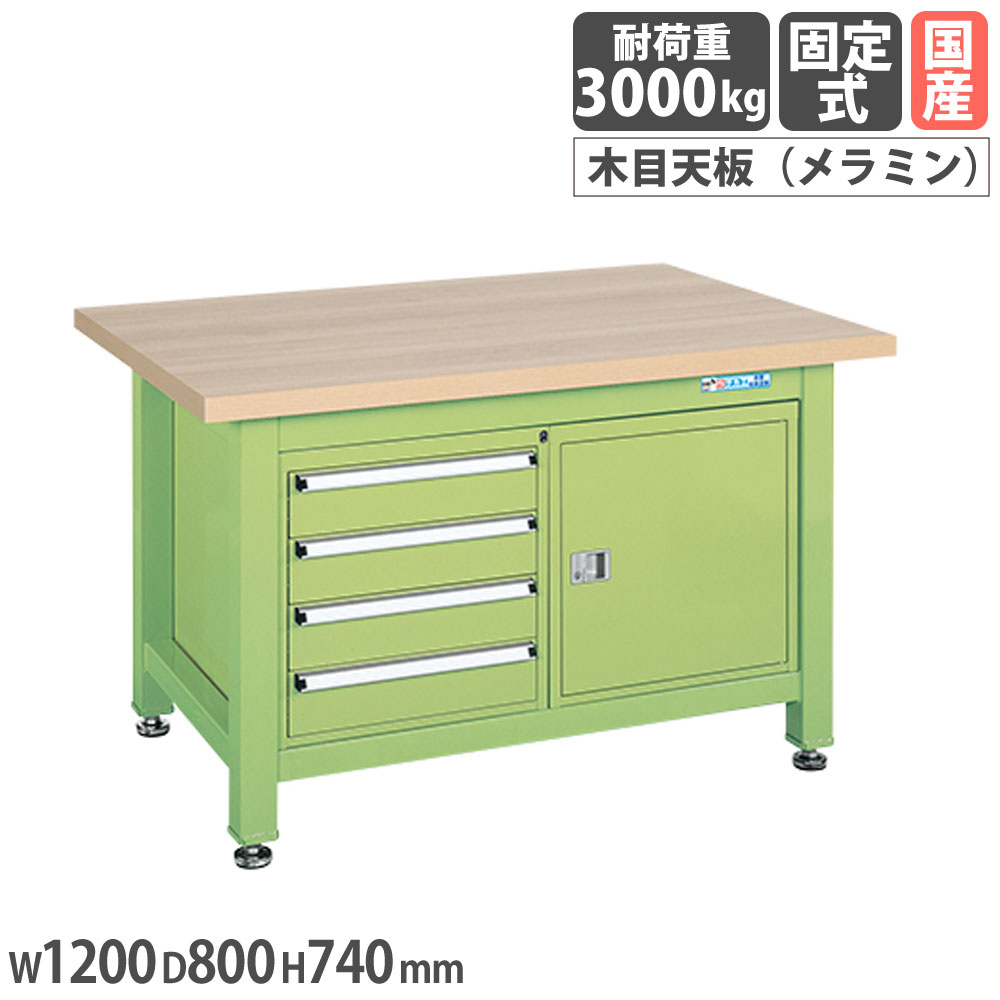 【SS押さえるP5倍6/5 13-15時\u0026最大限度1万円ｸｰﾎﾟﾝ6/4-10】 超掛け目やり方台 サカエ Ｗ手合い 4段押し入れ付 ロッカー付 メラミン肌理天板 幅1200×奥ふかさ800×高さ740粍 本体緑であること 天板木目調 やり方机 工業プラント 国産 WM-240B