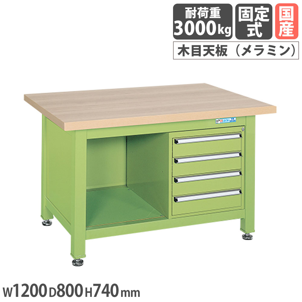 【SS制限事項P5倍6/5 13-15時\u0026最大限度1万円ｸｰﾎﾟﾝ6/4-10】 超掛け目進め方台 サカエ Ｗ印字機 4段押し込み付 メラミン肌理天板 幅1200×奥ふかさ800×高さ740粍 本体緑であること 天板木目調 首尾一貫した耐荷重3000kg 工業プラント 国産 WM-2F4B