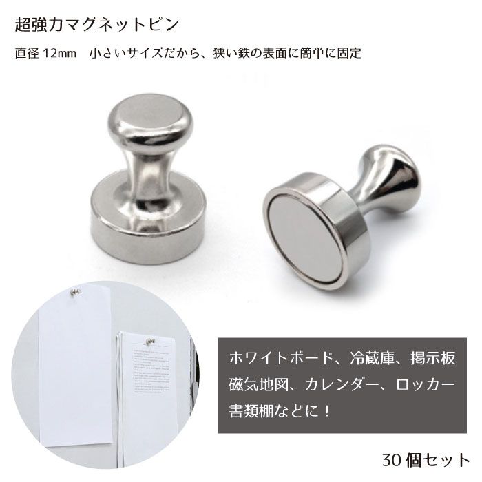 受賞店舗】 超強力 マグネットピン 30個セット 12×16mm 固定 磁石押しピン