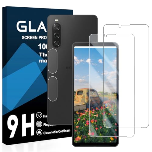 Sony Xperia 10 V ガラスフィルム エクスペリア 10 V SO-52D / SOG11 保護フィルム 硬度9H 気泡ゼロ 飛散防止 指紋防止 高感度 衝撃吸収 ラウンドエッジ加工 [2枚 液晶フィルム + 2枚 レンズフィルム ] 送料無料