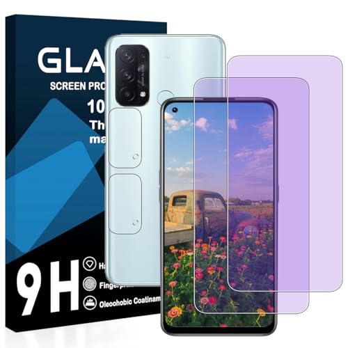 OPPO Reno5 A ガラスフィルム オッポ リノ5 エー 保護フィルム 目の疲れ軽減 目に優しい ブルーライトカット 硬度9H 気泡ゼロ 飛散防止 指紋防止 高感度 衝撃吸収 ラウンドエッジ加工 [2枚ブルーライトカット+2枚レンズフィルム] 送料無料