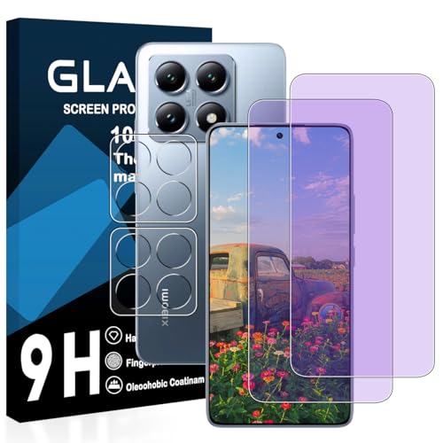 Xiaomi 14T ガラスフィルム Xiaomi 14T 保護フィルム 目の疲れ軽減 目に優しい ブルーライトカット 硬度9H 気泡ゼロ 飛散防止 指紋防止 高感度 衝撃吸収 ラウンドエッジ加工 [2枚ブルーライトカット+2枚レンズフィルム] 送料無料