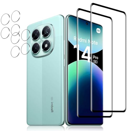 Redmi Note 14 Pro 5G フィルム ガラスフィルム 2枚+ カメラフィルム 2枚 硬度9H 飛散防止 高感度タッチ 貼り付け簡単 強化ガラス 保護フィルム 撥水撥油 [2+2セット] 送料無料