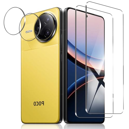 XiaoMi Poco F7 Pro / Poco F7 Ultra フィルム ガラスフィルム 2枚+ カメラフィルム 2枚 硬度9H 飛散防止 高感度タッチ 貼り付け簡単 強化ガラス 保護フィルム 撥水撥油 [2+2セット] 送料無料