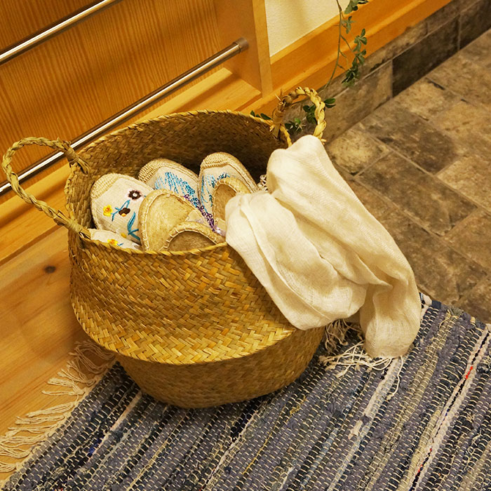 捧呈 シーグラスバスケット ナチュラル Mサイズ 天然素材 収納 カゴ 丸型 折りたたみ 2way ハンドメイド