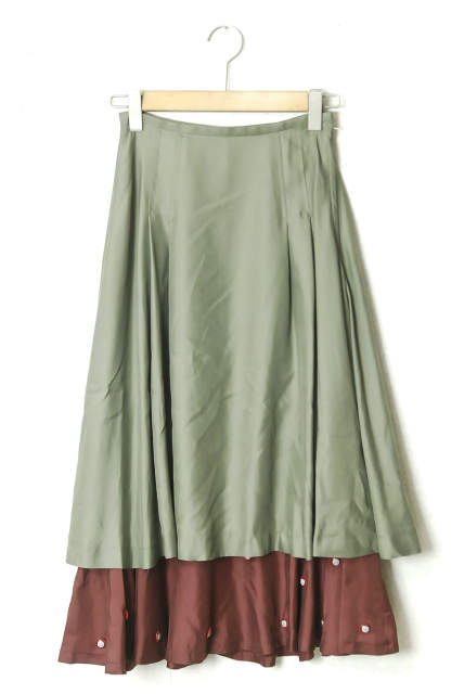 TOGA PULLA トーガ プルラ 18AW Polyester twill Tuck Skirt ポリエステルツイルタックスカート TP82-FG231 34 カーキ/ボルドー ダブルボタン フレア ボトムス【中古】【TOGA PULLA】｜USED SELECT SHOP Loop店