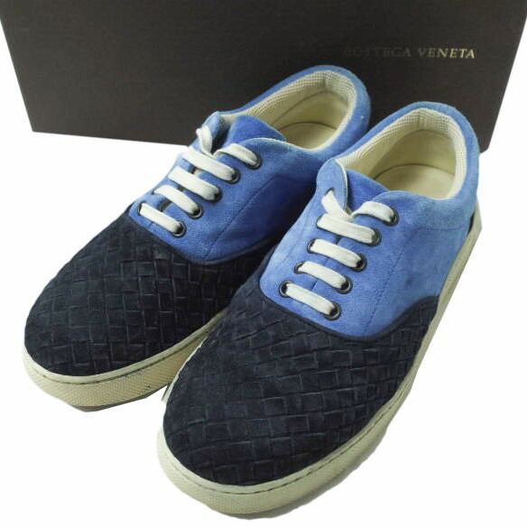 BOTTEGA VENETA ボッテガヴェネタ イタリア製 イントレチャート スエードローカットスニーカー ?356617 VFC05 3960 40(25cm) BLUE/NAVY スニーカー シューズ【中古】【BOTTEGA VENETA】