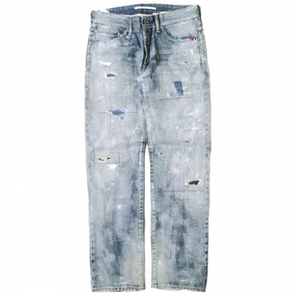 e JEANS イージーンズ 日本製 SELVEDGE STRAIGHT 岡山児島 リペア＆クラッシュ アートワークセルビッチストレートデニムパンツ e805-002 3 Indigo(Limited Color) ボタンフライ ジーンズ 定価198,000円 ボトムス【新古品】【中古】【e JEANS】｜USED SELECT SHOP Loop店