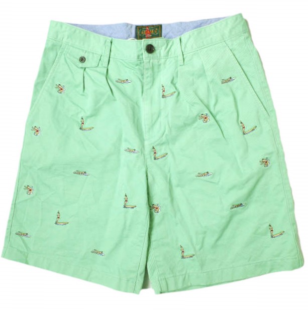J.CREW x BEAMS PLUS ジェイ労働者の一団 ビームスプラス 24SS 別注 SHORTS サー毛皮 ミキ・ドラ 刺しゅう2筋目さる股引き 38-25-0143-380 30 GREEN 遊撃手ズボン下 ボトムス【中古】【J.CREW × BEAMS PLUS】