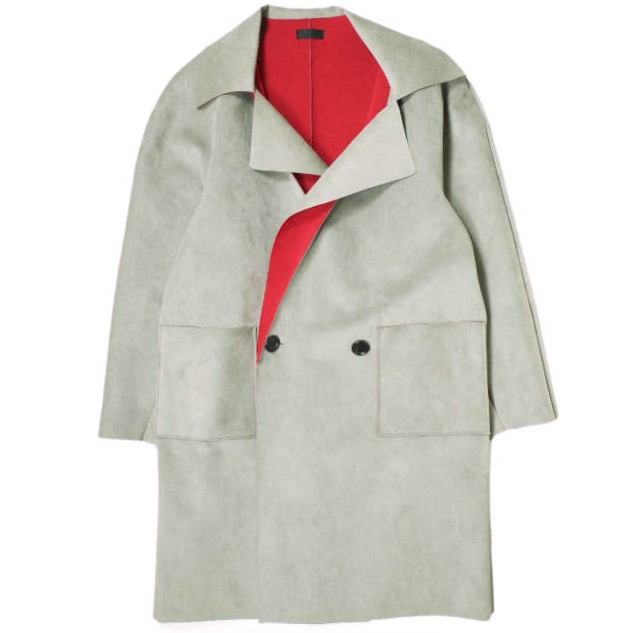 CLASS クラス 日本製 Bardi Ultra Suede Coat レーザーカット ウルトラスエード ボンディング トレンチコート CBEA13UNIB 2 Grey/Red フェイクレザー 人工皮革 定価171,600円 アウター【中古】【CLASS】｜USED SELECT SHOP Loop店